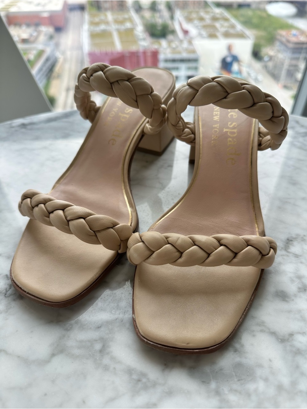 Kate Spade Braided Double-Strap Block Heel Sandals — Beige (make an offer!)